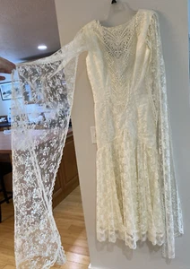 Vtg Jessica McClintock Wedding Formal Dress Sz 6 Ivory Lace Cape Sleeve Mermaid - Picture 1 of 23
