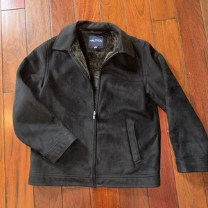 Nautica Men’s Suede Like & Faux Fur Jacket Coat Black And Brown Heavy Mens Large - Picture 1 of 8