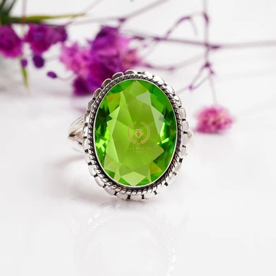 Peridot Gemstone Handmade Statement Ring 925 Sterling Silver Ring All Size - Image 1 of 4