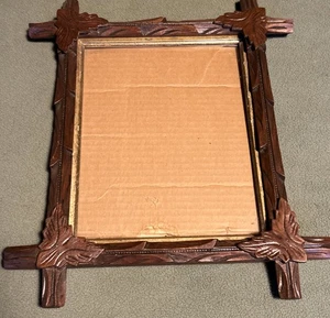 Vtg Carved Wooden Adirondack Style 8" x 10" W/ Glass Eaves Cabin Wood Art Leaf - Picture 1 of 8