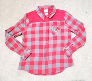 NFL TEENS Kansas City Chiefs Flannel Button Down Shirt 100% Cotton Size L 11/13 - Picture 1 of 10