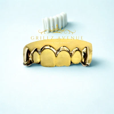 Parrilla de ajuste personalizado cara abierta con 2 piedras individuales en colmillos (plata de ley 925) Foto 1 de 3