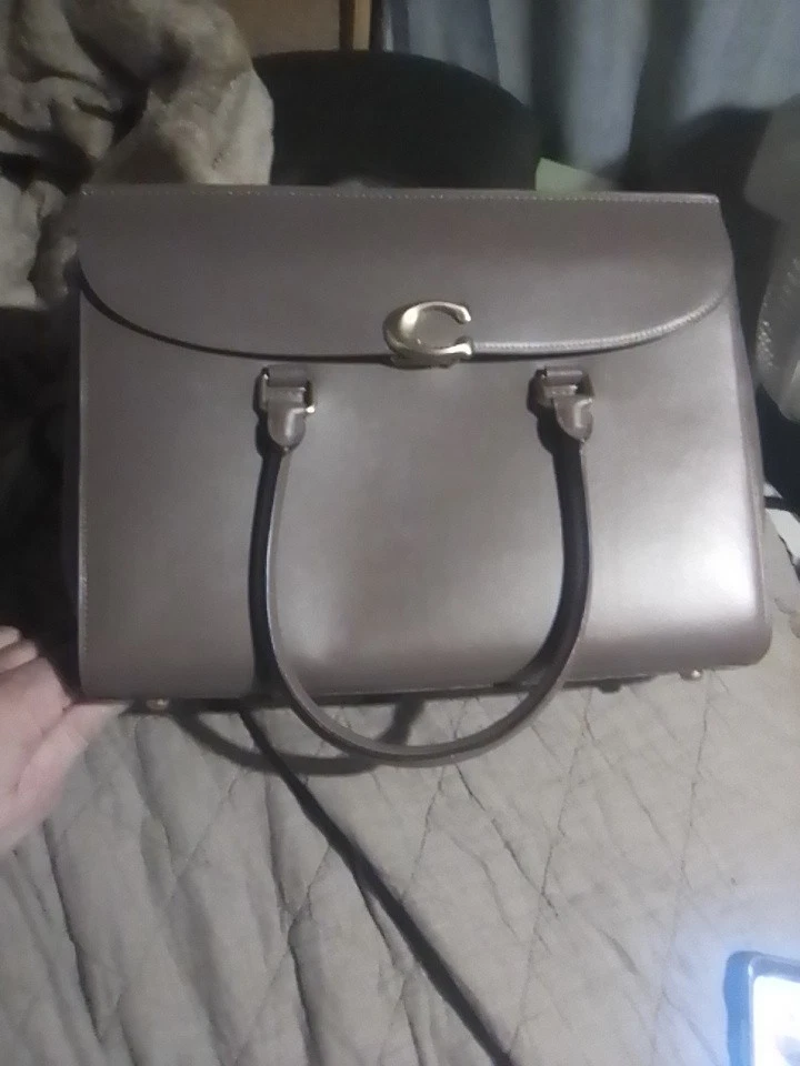 Bolsa Coach Broome Carryall Fecho Push C Couro Marrom Bolsa de Ferragens Dourada - Imagem 1 de 4