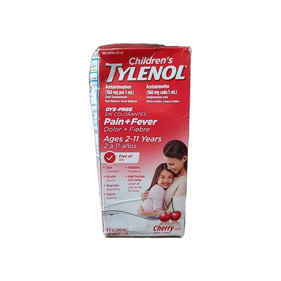 Children's Tylenol Pain + Fever Dye Free 2-11 yr Cherry Flavored 8oz Exp 03/2026 - Image 1 of 1