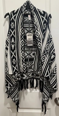 NWT Kensie Knit Shawl Sweater Vest w/Fringe Boho Size L - Image 1 of 4