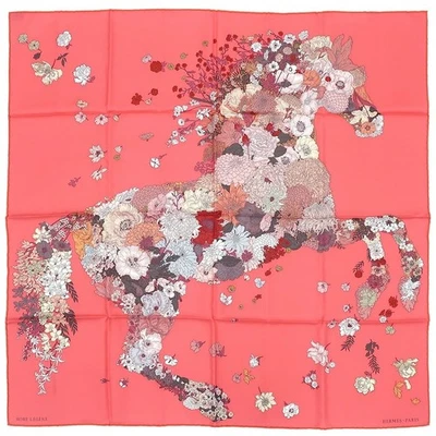 Hermes 围巾 Stole Robe Legere 玫瑰唇膏 粉色 花卉 动物丝绸 正品 全新 90 — 第 1/4 张图片