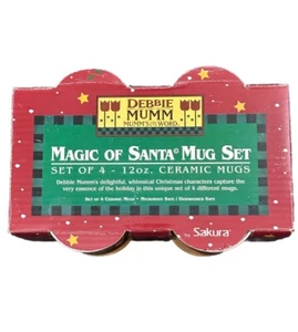 Vintage 1998 Christmas Coffee Mugs Sakura Magic of Santa Set of 4 Debbie Mumm - Picture 1 of 7