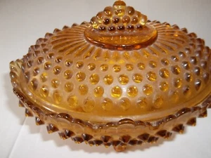 Marigold  Carnival Glass Candy Dish w/ lid ruffled edge dots 6 1/2" X 5" - Picture 1 of 4