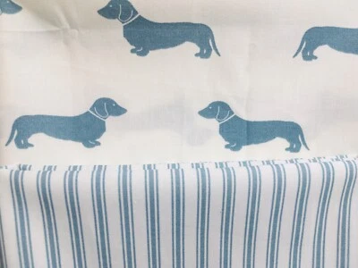 2 * 15cm long x 99cm wide Emily Bond Dachshund & Stripe blue bundle New Fabric - Image 1 of 4