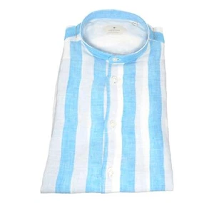 BASTONCINO Camicia Uomo Slim B2478 Puro Lino Coreana Riga Made in Italy - Imagen 1 de 2