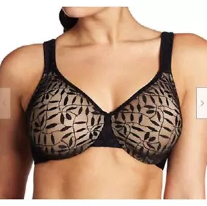 Olga by Warner's #35519 Black Sheer Leaves Minimizer Underwire Bra Sz 34C - Picture 1 of 5
