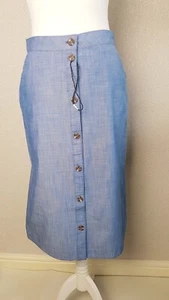 CREW CLOTHING CO SIZE UK 10 Blue cotton A-LINE bottom up skirt pockets - Picture 1 of 8