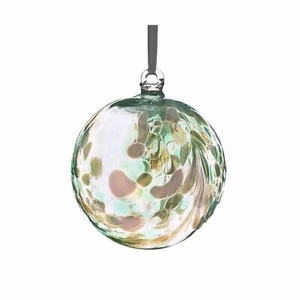 Sienna Glass Green Feather Design Hand Crafted Friendship Clear Ball Ornament - Picture 1 of 1