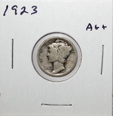 1923 US Mercury Silver Dime AG About Good Free Shipping Cover