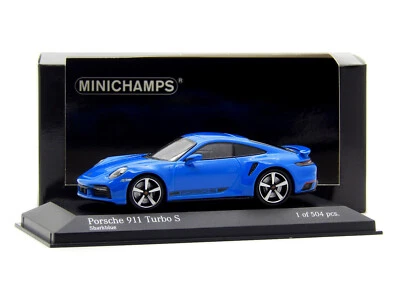 1/43 Porsche 911 Turbo S 992 2020 Shark Blue Minichamps Scale Model 410 069474 - Image 1 of 4