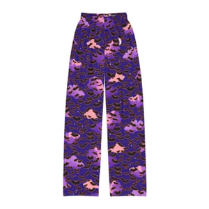 Kids Pajama Pants, Halloween Bats and Night Sky in Purple Black & Orange - Picture 1 of 25