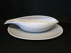 Russel Wright Pottery Gray Grey GRAVY SERVING BOAT w/ Oval Drip Underplate MCM - Picture 1 of 8
