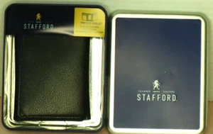 men's stafford black leather wallet card id window great for gift - Picture 1 of 5