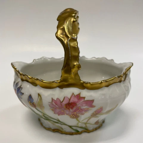 Limoges White-Multicolor Hand Painted Porcelain Basket Cover