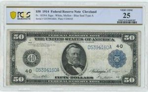 FR #1039A $50 1914 Federal Reserve Note Cleveland VF25 PCGS 947520-3 - Picture 1 of 2