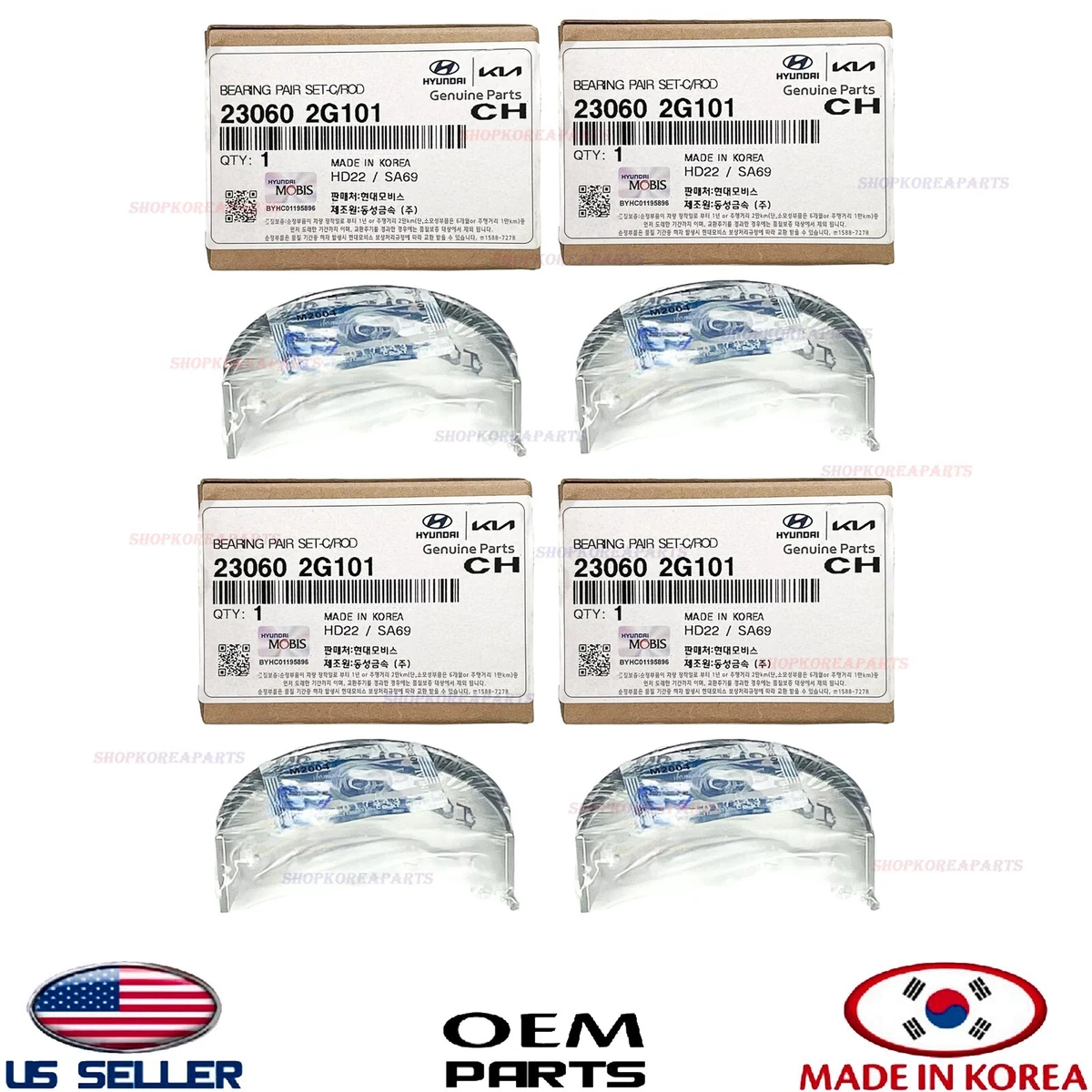Set Of 8 STD-AA Connecting Rod Bearings For 1.6L Hyundai/Kia Engines (2012-2017 Accent, Rio, Veloster)
