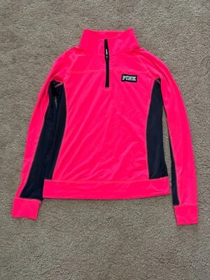 Victorias Secret PINK Sweatshirt Womens Small P Ultimate Quarter Zip Up Hot Pink - Image 1 of 3