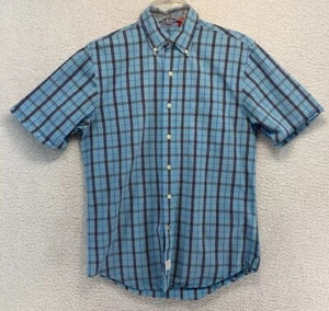 Izod Womens Shirt Small P Petite Blue Plaid Button Up Short Sleeve Casual Cotton - Picture 1 of 12