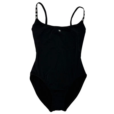 Traje de baño vintage Chanel 97P marca CC LOGO #38 negro blanco nailon Foto 1 de 4