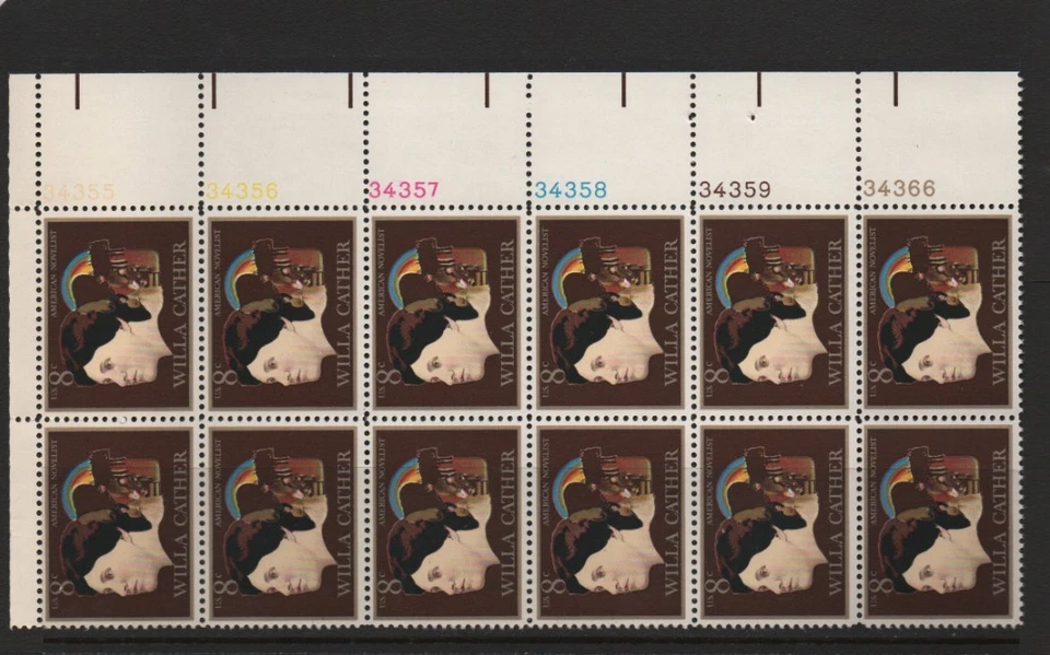U.S. 1973 Willa Cather 12-stamp Plate Block Mint MNH Scott # 1487 .. - Image 1 of 1