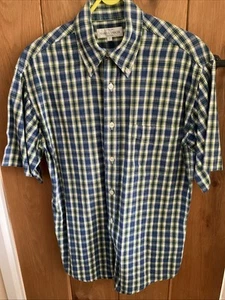 Marks & Spencer Mens Size S Blue Check Cotton Short Sleeve Shirt - Picture 1 of 2
