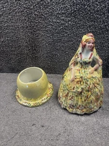 ANTIQUE STAFFORDSHIRE CERAMIC FIGURINE POWDER / TRINKET POT CRINOLINE LADY - Picture 1 of 15