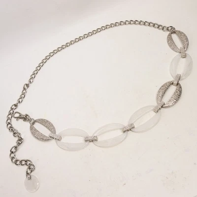 Cinturón Cadena Chicos Texturizado Plata y Blanco Ovalos Plus Ajustable Foto 1 de 4