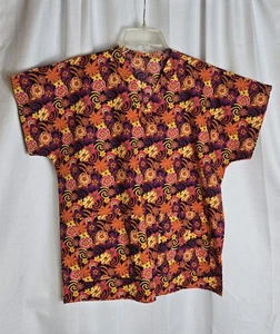 Handcrafted Fall Colors Floral Scrub Top Sz Small/Medium *SEE MEASUREMENTS* - Picture 1 of 5