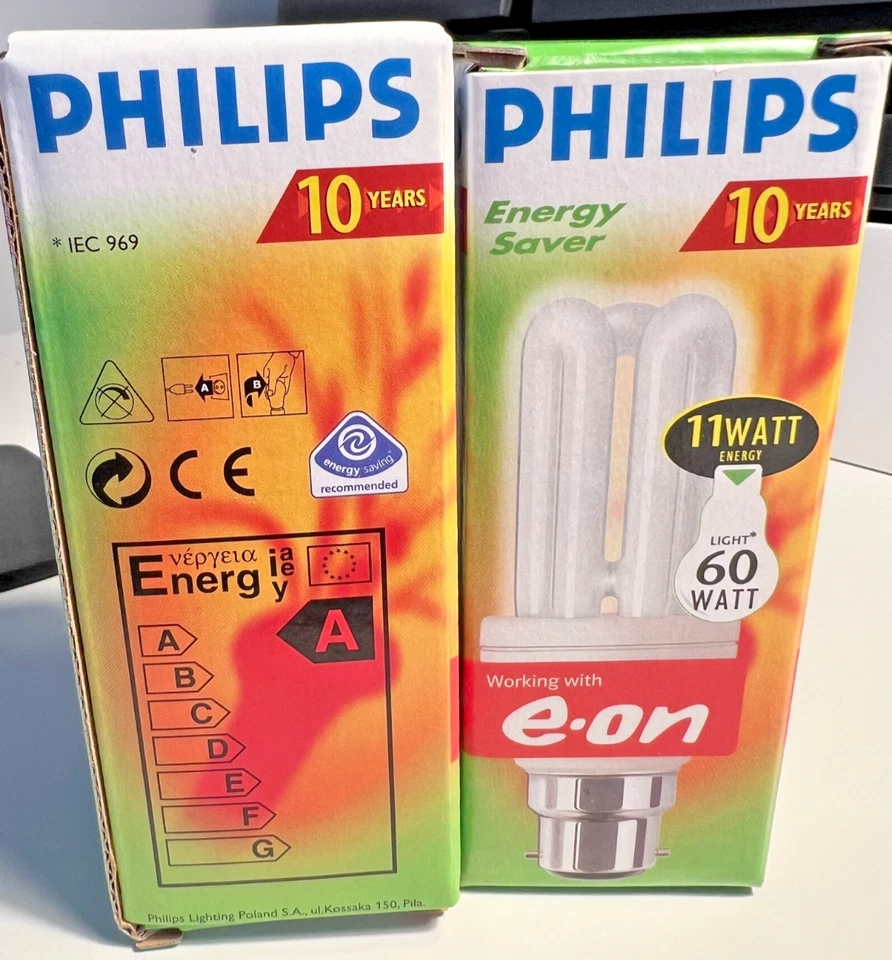 2 x Warm White Energy Saving Light Bulbs Bayonet, Low Energy 11W 60W equivalent - Image 1 of 1