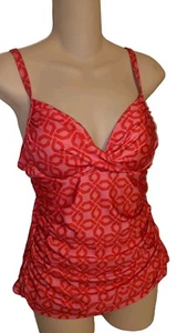 Athena Twist Tankini Womens Sz 8 Red Pink Swim Top Pushup Underwire Lined - Picture 1 of 6