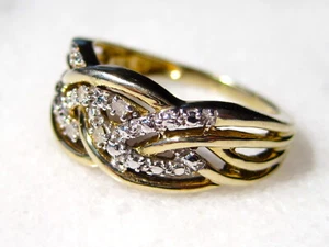 ELEGANTE ANILLO DE DIAMANTES BRILLANTES TALLA 7 ORO AMARILLO SOBRE PLATA PIEDRA DE NACIMIENTO DE ABRIL - Imagen 1 de 10