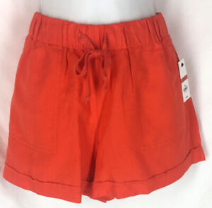 NWT CROWN & IVY NEW Orange Linen Blend Drawstring Elastic Waist Shorts XS