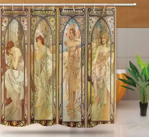 Art Nouveau Lady Shower Curtain, Aesthetic Art Times of the Day, Night'S Rest, E - Picture 1 of 12