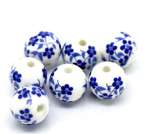 10 Ceramic Beads 12mm - Simply Stunning Tones of Dresden Blue and White - BD131