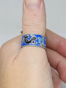 Vtg Thailand Sterling Silver Capricorn Zodiac Blue Enamel Colorful Band Ring  - Picture 1 of 12