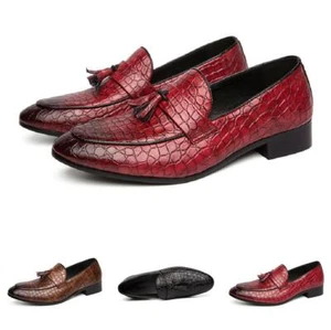 Zapatos de cuero de moda para hombre punta puntiaguda borlas sin cordones fiesta piel de serpiente esmalte nuevos - Imagen 1 de 15