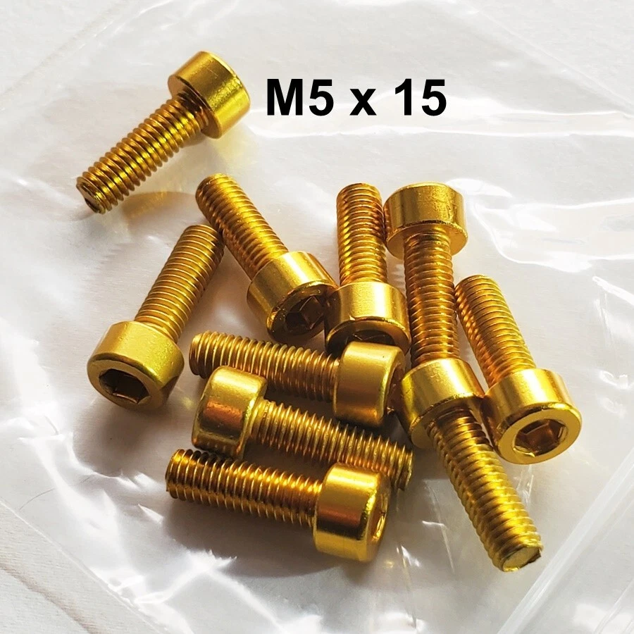 Alloy Water Bottle rack, bicycle accessory bolts - 10pc GOLD M5 x 15 - Image 1 of 1