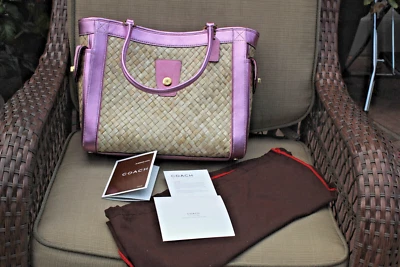 HERMOSO BOLSO DE MANO COACH PAJA Y CUERO ROSA M04K-4433 NUEVO SIN ETIQUETAS Foto 1 de 4