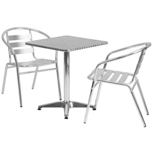 Flash 23.5'' Square Aluminum Table Set with 2 Slat Back Chairs - Picture 1 of 1