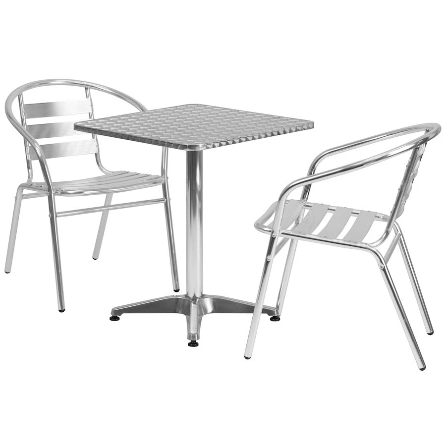 Flash 23.5'' Square Aluminum Table Set with 2 Slat Back Chairs - Image 1 of 1