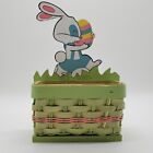 Panier boîte lapin de Pâques vintage en bois peint à la main 3 x 6 x 8 pouces
