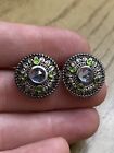 Designer SG Sterling Silver 925 Signed Topaz Peridot Cabs Clip On Earrings