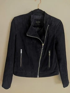 MASSIMO DUTTI Black Lambskin Suede Moto 4724 Jacket Size XS - Picture 1 of 12