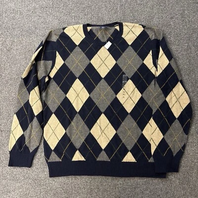 NWT Gap Mens Pullover  Argyle Sweater Blue Tan  Gray Size XL Preppy Classic - Image 1 of 4