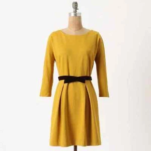 Anthropologie Girls From Savoy Fluted Goldenrod Ponte Dress Size S ASO Yellow - Bild 1 von 8